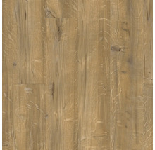 Laminatboden in Eichenoptik mit sichtbarer Holzstruktur und Astlöchern.