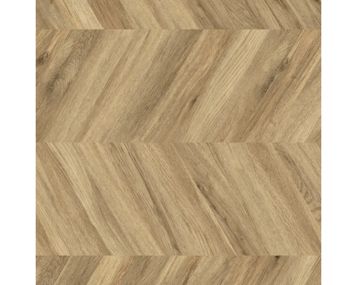 Bodenbelag in Holzoptik mit Chevron-Muster.