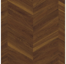 Dunkler Bodenbelag in Holzoptik mit Chevron-Muster.