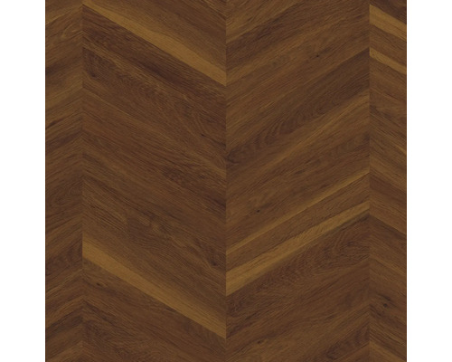 Dunkler Bodenbelag in Holzoptik mit Chevron-Muster.