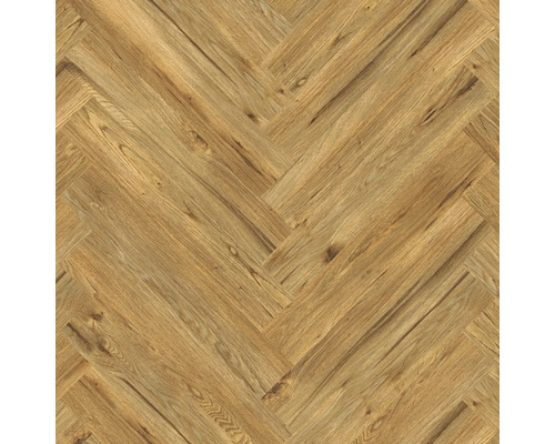 Bodenbelag in Holzoptik mit Fischgrätmuster.