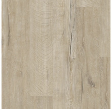 Laminatboden in Eichenoptik mit natürlicher Maserung, Astlöchern und feinen Rissen für einen rustikalen Look.