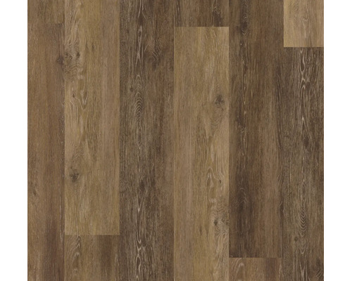 Bodenbelag in Holzoptik mit brauner Maserung und Astlöchern.