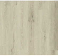 Laminatboden in heller Eichenoptik mit sichtbarer Holzmaserung und Astlöchern im Dielendesign.