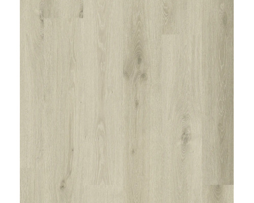 Laminatboden in heller Eichenoptik mit sichtbarer Holzmaserung und Astlöchern im Dielendesign.