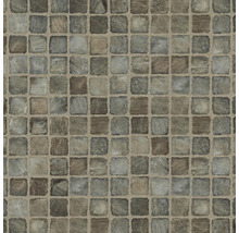 Vliestapete in Steinoptik mit Mosaikmuster aus kleinen Quadraten in Grau- und Brauntönen.