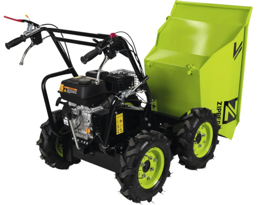 Zipper Benzin-Minidumper mit Allradantrieb und mechanischer Kippfunktion für den Materialtransport.