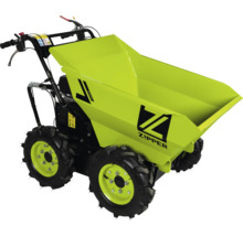 Zipper Minidumper ZI-RD300 mit Allradantrieb, vier Geländereifen und einer großen Kippmulde aus Metall.