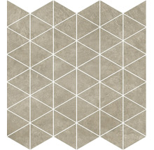 Mosaikfliese aus Feinsteinzeug in Dreiecksform, grau mit Natursteinoptik, für Wand und Boden.