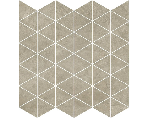 Mosaikfliese aus Feinsteinzeug in Dreiecksform, grau mit Natursteinoptik, für Wand und Boden.
