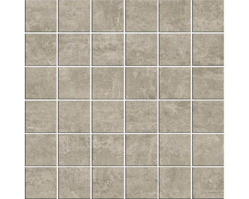 Mosaikfliese aus Feinsteinzeug in Betonoptik.