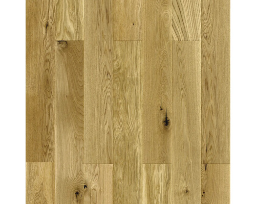 Parkettboden aus Holz mit natürlicher Maserung und Astlöchern.