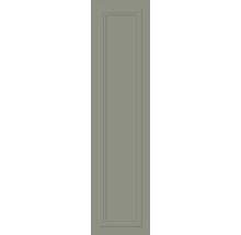 Schmale Küchenfront in Olivgrün mit Kassetten-Design.