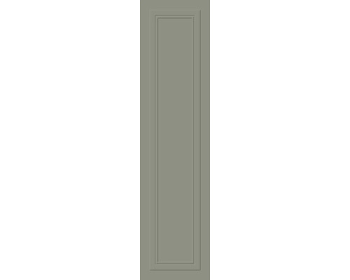 Schmale Küchenfront in Olivgrün mit Kassetten-Design.