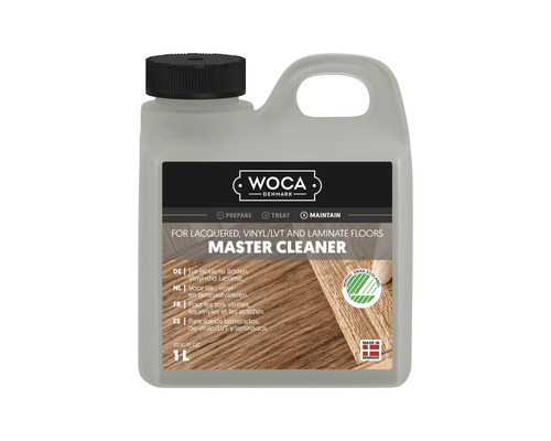 WOCA Master Cleaner Reinigungsmittel für lackierte Böden, Vinyl und Laminat, 1 Liter, umweltfreundlich und in Dänemark hergestellt.