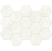 Mosaikfliesen in Hexagon-Form mit Marmor-Optik.