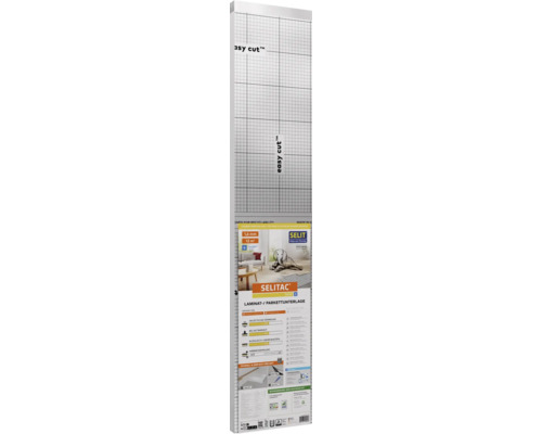 SELIT SELITAC basic plus Laminat- und Parkettunterlage, 1,6 Millimeter Stärke, 12 Quadratmeter, mit Feuchtigkeitsschutz und Schneideraster.