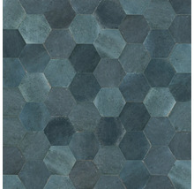 Hexagon-Fliesen in Natursteinoptik für Wand und Boden.