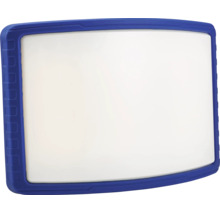 Rechteckiges Ersatzglas für LED-Arbeitsstrahler mit blauem Kunststoffrahmen und weißer Diffusor-Scheibe.