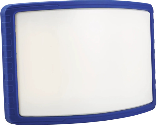 Rechteckiges Ersatzglas für LED-Arbeitsstrahler mit blauem Kunststoffrahmen und weißer Diffusor-Scheibe.