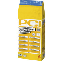 PCI Flexmörtel 5 Kilogramm, verformungsfähiger Fliesenkleber für alle keramischen Beläge im Innenbereich und Außenbereich.