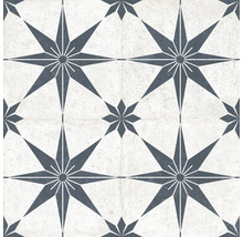 Quadratische Fliese mit geometrischem Sternmuster im Retro-Stil für Wand und Boden.