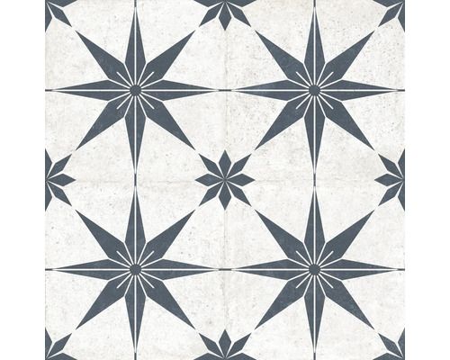 Quadratische Fliese mit geometrischem Sternmuster im Retro-Stil für Wand und Boden.