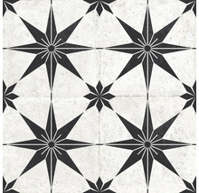 Bodenfliese oder Wandfliese mit Sternenmuster im Zementfliesen-Look, geometrisches Design für Bad oder Küche.