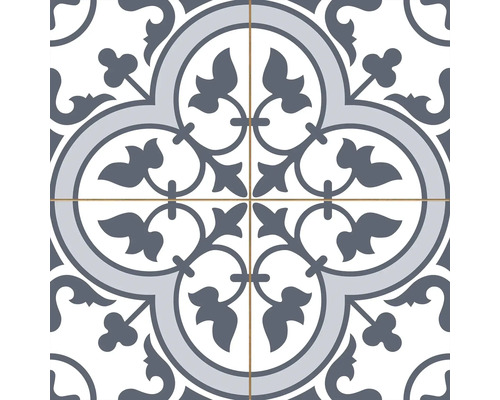 Bodenfliese oder Wandfliese in Zementoptik mit ornamentalem Muster im mediterranen Stil.