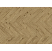 Laminatboden mit Fischgrätmuster und strukturierter Holzoptik.