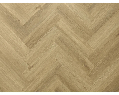 Vinylboden in Eichenoptik mit klassischem Fischgrätmuster für eine hochwertige Holzoptik.