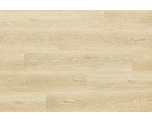 Laminatboden mit heller Eichenoptik und naturgetreuer Holzmaserung als Bodenbelag für Wohnbereiche.