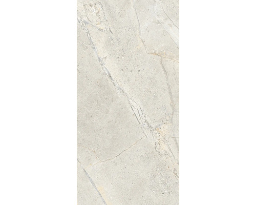 Wand- und Bodenfliese aus Feinsteinzeug mit naturgetreuer Steinoptik und feiner Maserung in rechteckigem Format.