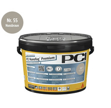 PCI Nanofug Premium Flexfugenmörtel in Nussbraun zur Verfugung von Fliesen und Naturstein im Eimer.
