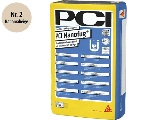 PCI Nanofug variabler Flexfugenmörtel in Bahamabeige, für alle Fugenbreiten und keramischen Beläge.