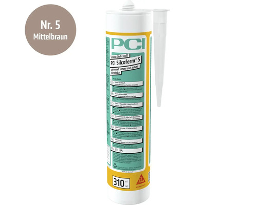 PCI Silcoferm S Silikon Dichtstoff in der Farbe Mittelbraun, 310 Milliliter Kartusche für Innen und Außen.