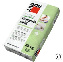 Baumit Kalkin Kalkputz weiss Sack 25 Kilogramm fuer Innenanwendungen. (Image AI modified or generated)
