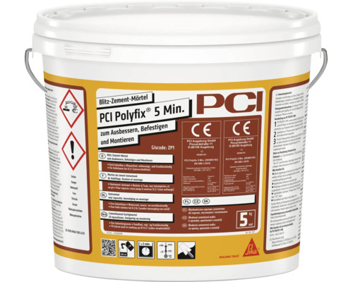 Kunststoffeimer PCI Polyfix 5 Min Blitz Zement Mörtel 5 Kilogramm zum Ausbessern Befestigen und Montieren