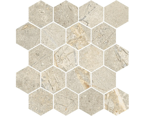 Steinoptik Mosaikfliesen in Hexagonform mit abwechslungsreicher Oberflächenstruktur für Wand und Boden