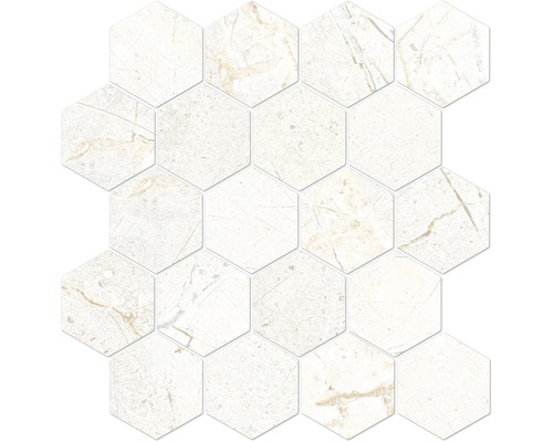 Wandfliesen Mosaik in Sechseck Form mit Naturstein Optik