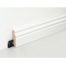 Weiß lackierte Sockelleiste mit Befestigungsclip