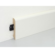 Sockelleiste aus Holz mit Befestigungsclip an einer Wand