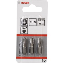 Bosch Logo. Packung mit drei Kreuzschlitz-Bits PH 3, 25 mm lang, Aufnahme 1/4 Zoll.