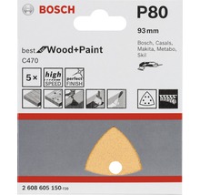 Bosch Schleifpapier P80, Körnung 93 mm, geeignet für Holz und Farbe, 5 Stück