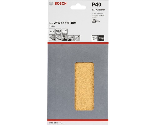 Bosch Schleifblatt P40 für Holz und Farbe, 115 mal 230 Millimeter, 10 Stück
