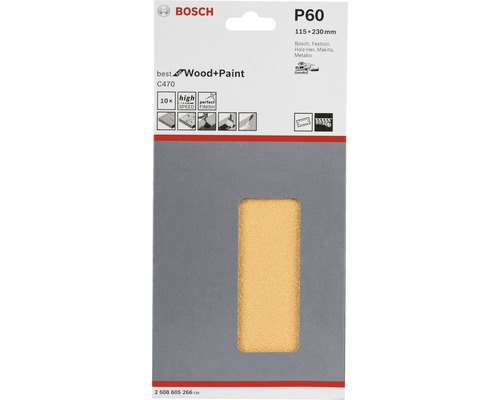 Bosch Schleifblätter P60 für Holz und Farbe, 115x230 Millimeter, 10 Stück