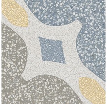 Nahaufnahme einer Bodenfliese im Terrazzo-Stil