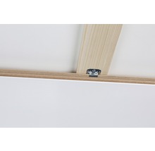 Detailansicht einer Befestigung von Holzleiste an einer Möbelplatte