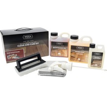 WOCA Pflege Set für geölte Holzböden mit Öl, Seife, Intensivreiniger, Applikator und Tuch