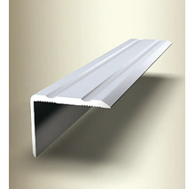 Treppenkantenprofil aus Aluminium, winkelförmiges Stufenprofil mit gerillter Oberfläche.